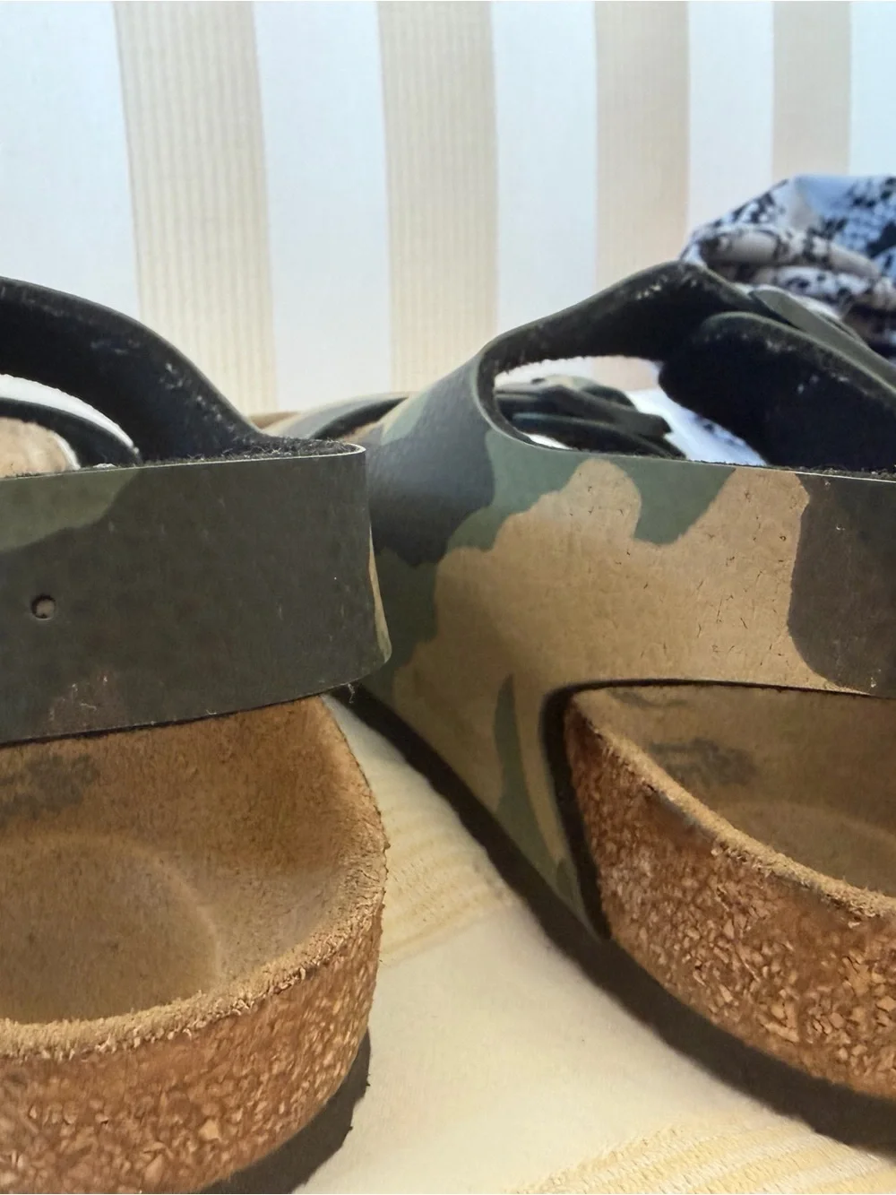 Birkenstock Kids Camo Double Strap Sandals in Green and Brown